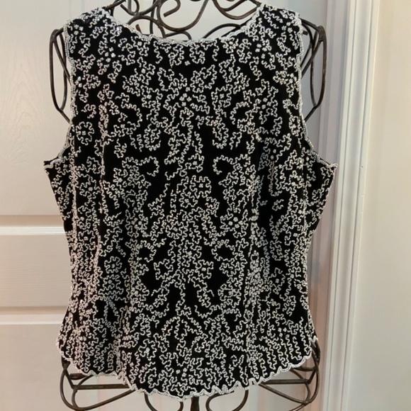 LESLIE FAY EVENING BEADED FORMAL BLACK & WHITE VINTAGE TOP PLUS SIZE 2X - Picture 2 of 9